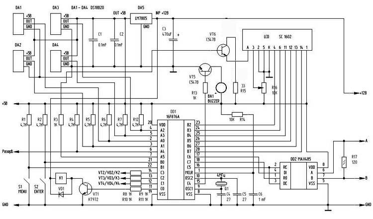 Схема терморегулятора RS485